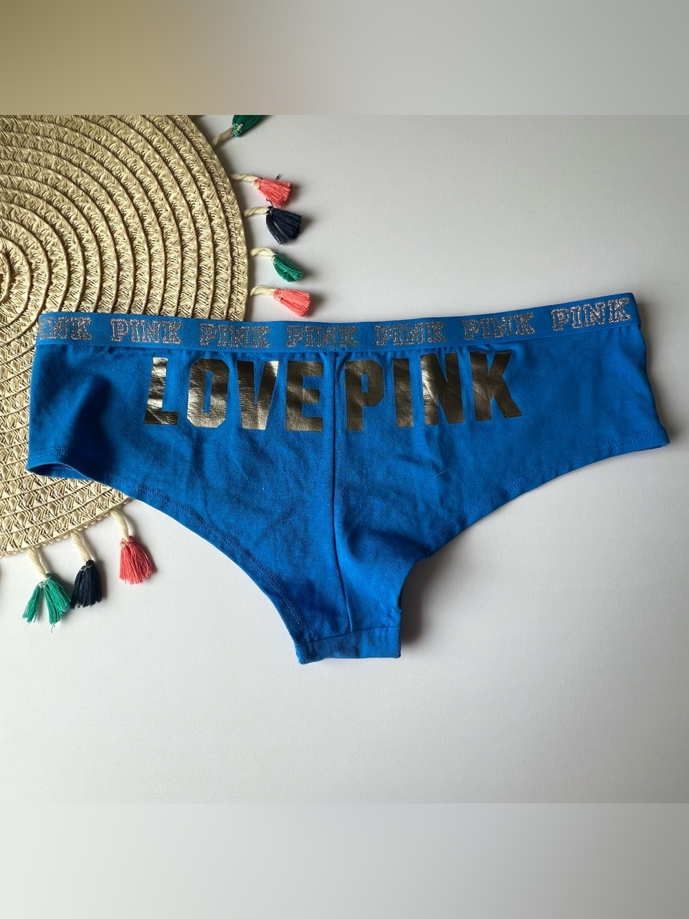 Victoria’s Secret PINK Shine Logo Hipster Panty Blue L NEW